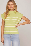 Mock Neck Striped Sweater Top- Light Sage