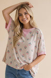 Crew Neck Tulip Floral Pullover Knit Top