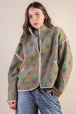 Oversized Floral  Fleece Sherpa Jacket (1X,3X)