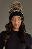 Cream, Rust, Black & Gray Patterned Pom Hat