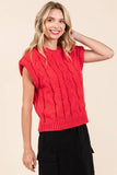 Cable Knit Sweater Vest- Red (1X, 2X)