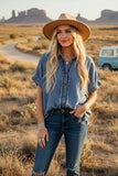 Frayed Trim Denim Button Top (S-L)