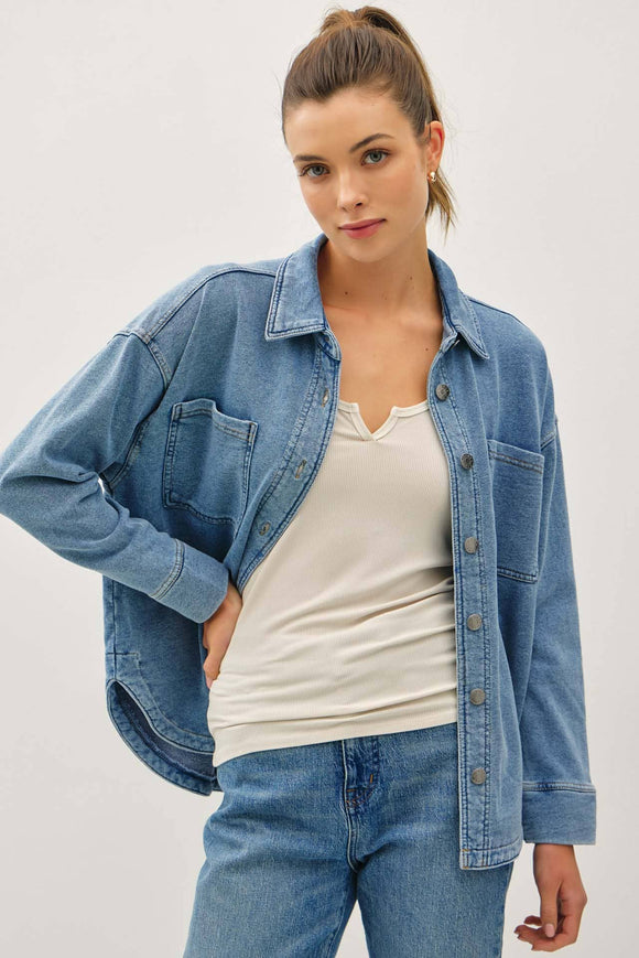 Lightweight Button Shacket- Denim (s/m, m,l)