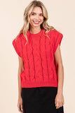 Cable Knit Sweater Vest- Red (1X, 2X)