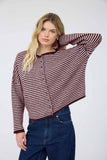 Stripe Raw Edge Cardigan, Dark Brown