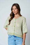 Stripe Short Sleeve Crochet Knit Cardigan