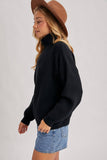 Turtleneck Ribbed Knit Sweater, Black