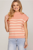 Mock Neck Striped Sweater Top- Rose