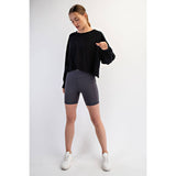 Cotton Slub Open Back Long Sleeve, Black (M,L)