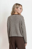 Stripe Raw Edge Cardigan, Dark Brown