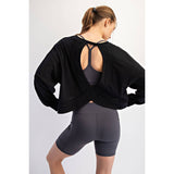 Cotton Slub Open Back Long Sleeve, Black (M,L)