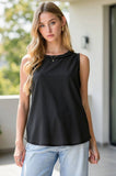 Round Neck Knit Tank Top, Black