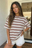 Striped Half Sleeve Casual Oversized Tee (M)