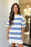 Stripe Raw Seam Shoulder Detail Tee Dress (S-XL)