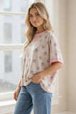 Crew Neck Tulip Floral Pullover Knit Top