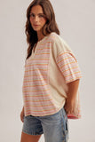 Striped Mix Loose Fit V-Neck Top (L)