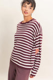 Striped Crew Neck Sweater, Dark Cherry (S-L)