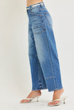 Risen- Slouchy Crop Barrel Eyelet Waistband Detail Denim