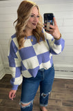 Checkered Sweater Top- Periwinkle