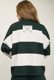 Half Zip Long Sleeve Stripe Knit Top- Hunter Green