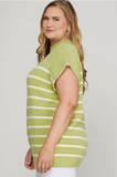 Mock Neck Striped Sweater Top- Light Sage