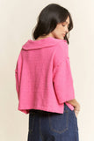 Notched V-Neck Sweater Top, Candy Pink (M, L)