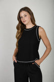 Back Button Detail Ribbed Tank, Black (S-L)