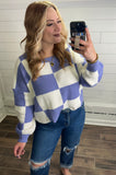 Checkered Sweater Top- Periwinkle