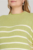 Mock Neck Striped Sweater Top- Light Sage