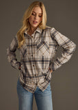 Super Soft Plaid Button Up- Lt. Gray & Brown (S-2X)
