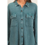 Mineral Wash Waffle Knit Shacket, Dark Teal