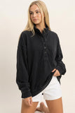 Mineral Wash Button Front Sweatshirt, Black (S-L)