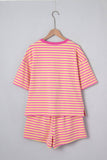 Stripe Contrast Trim Short Set (S-XL)