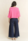 Notched V-Neck Sweater Top, Candy Pink (M, L)