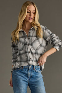 Lt. Gray & Black Plaid Button Up