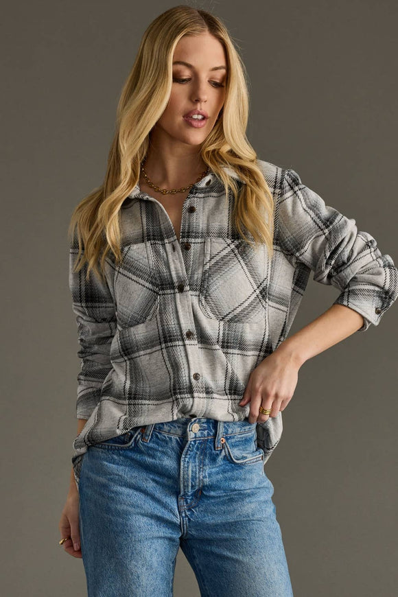 Lt. Gray & Black Plaid Button Up