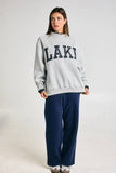 Check Embroidered "LAKE" Mock Neck Sweatshirt