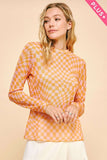 Orange/Pink Checkerboard Mesh Layering Top (2x)