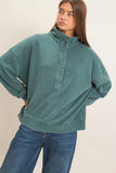 Mineral Wash Button Front Sweatshirt- Dark Green