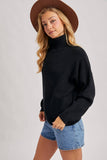 Turtleneck Ribbed Knit Sweater, Black