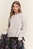 Ribbed Knit Sweater Top Side Bows Ties