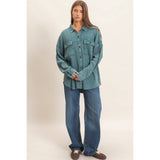 Mineral Wash Waffle Knit Shacket, Dark Teal