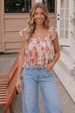 Floral Mesh Ruffle Tiered Cami Top