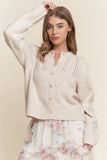 Soft Knit Eyelet Design Button Cardigan (S-3x)