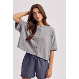 Short Sleeve Button Knit Top, Mocha (S-L)