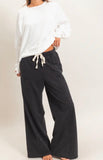 Acid Wash Drawstring Waist Wide Leg Pants