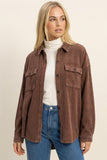 Mineral Wash Waffle Knit Button-Up Shacket (S-L)