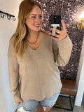 V-Neck Front Seam Knit Sweater, Mocha (3x)