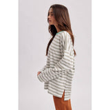 Oversized Striped Long Sleeve, Off White/Mint