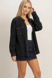 Mineral Wash Waffle Knit Shacket, Black (L)